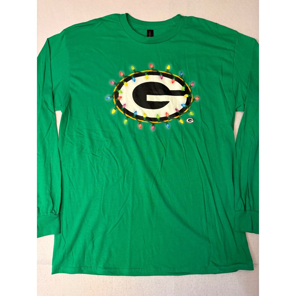 Gildan Green Bay Packers Christmas Lights Long Sleeve Shirt Green Mens Large